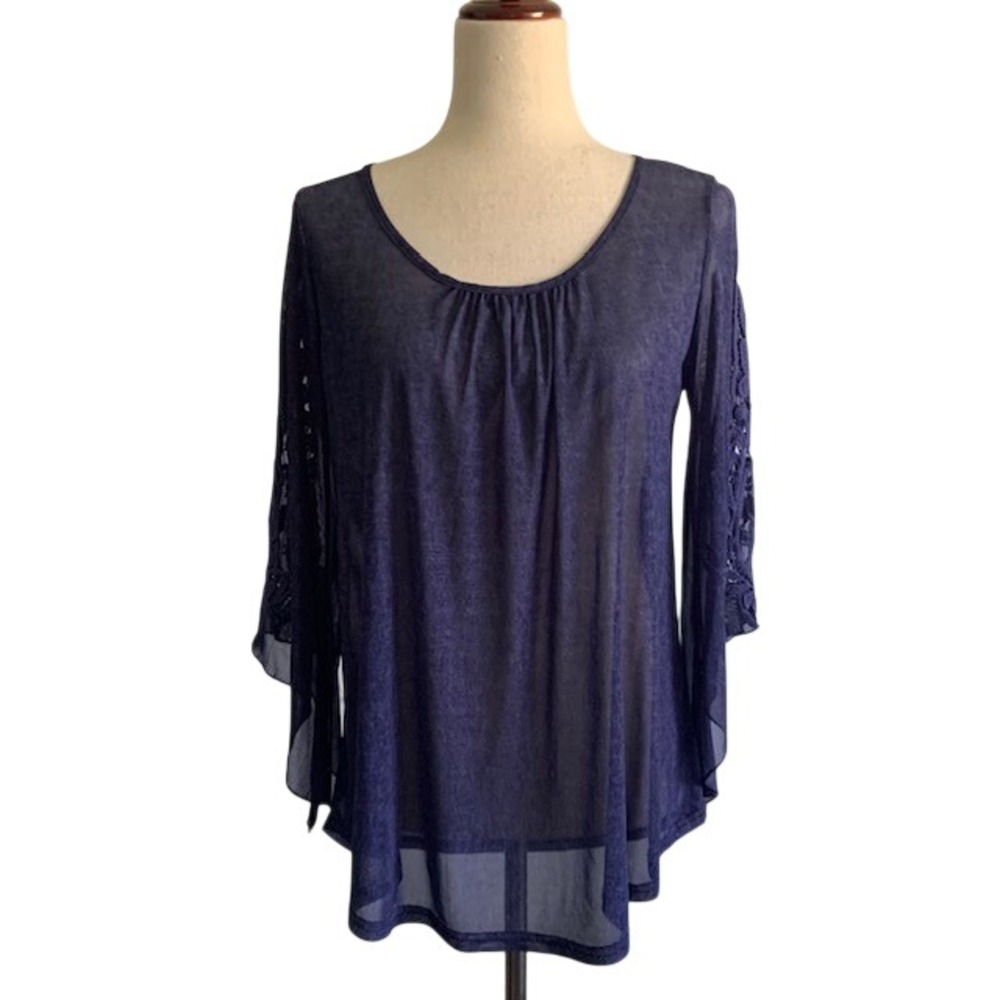 Sheer Boho Blouse S Bell Sleeve Flowy Tunic Romantic Festival Embroidered Flowy